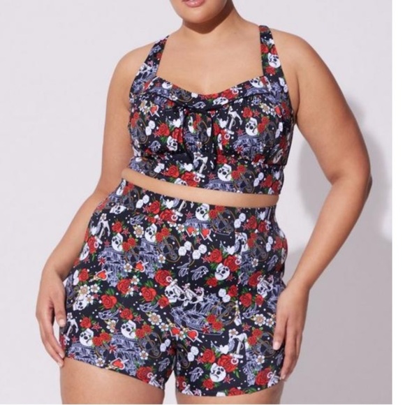 Torrid NWT Retro Wireless Ruched Cups Bikini Top and Bottom Set - Picture 1 of 8